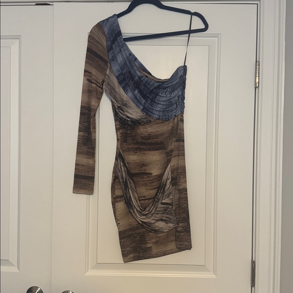 Torn by Ronny Kobo One Shoulder Mixed Brush Print Dress Size M